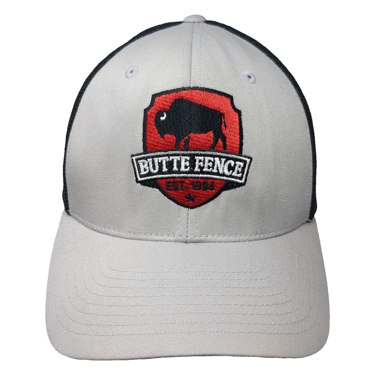 Port Authority Baseball Cap Gray M Butte Fence Bison Logo Mesh Back Fitted Hat
