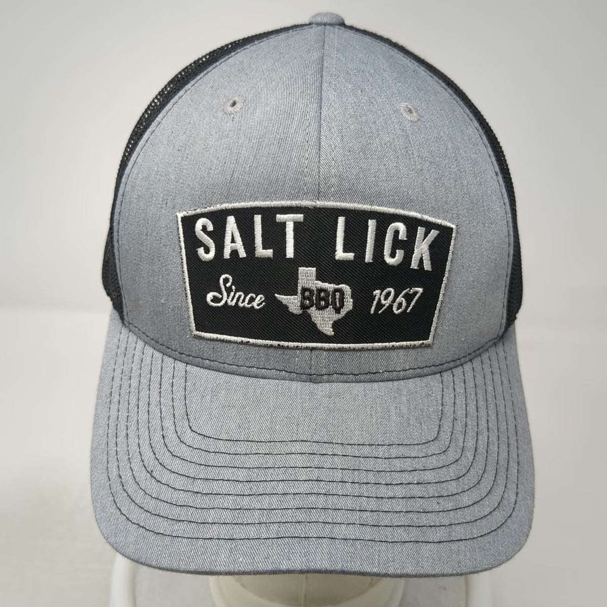 Richardson Trucker Hat Gray One Size Salt Lick BBQ Texas Patch Mesh Snapback