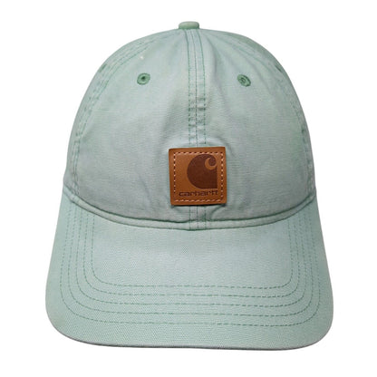 Carhartt Leather Patch Strapback Hat Green One Size Adjustable 6 Panel
