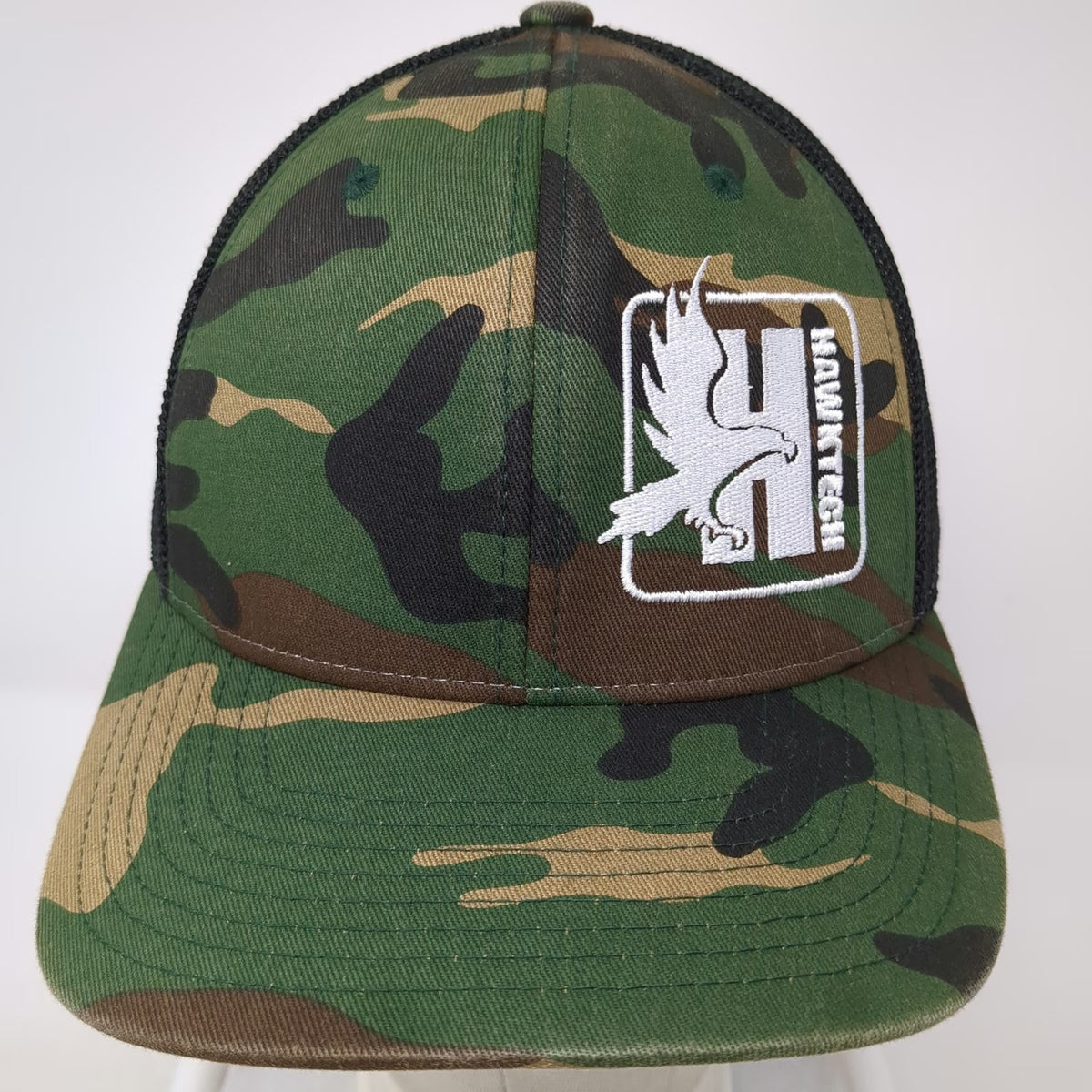 Richardson Baseball Cap Green Black XL Hawktech Logo Patch Camo Mesh Flexfit Hat