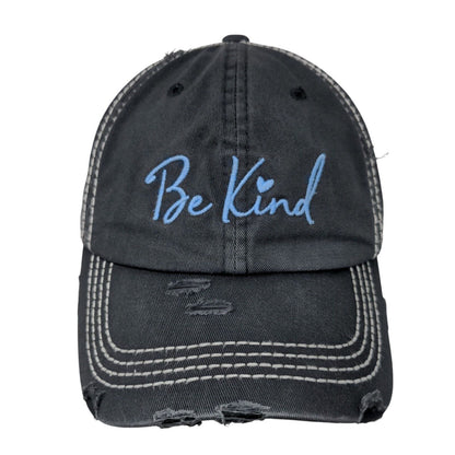 Be Kind Strapback Hat Blue One Size Embroidered 6 Panel Distressed