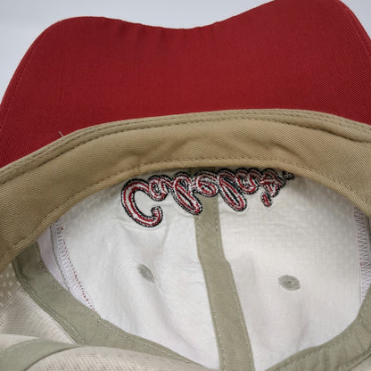 Cabela's Baseball Cap Beige Red Black One Size Mesh Strapback Hat Outdoor Logo