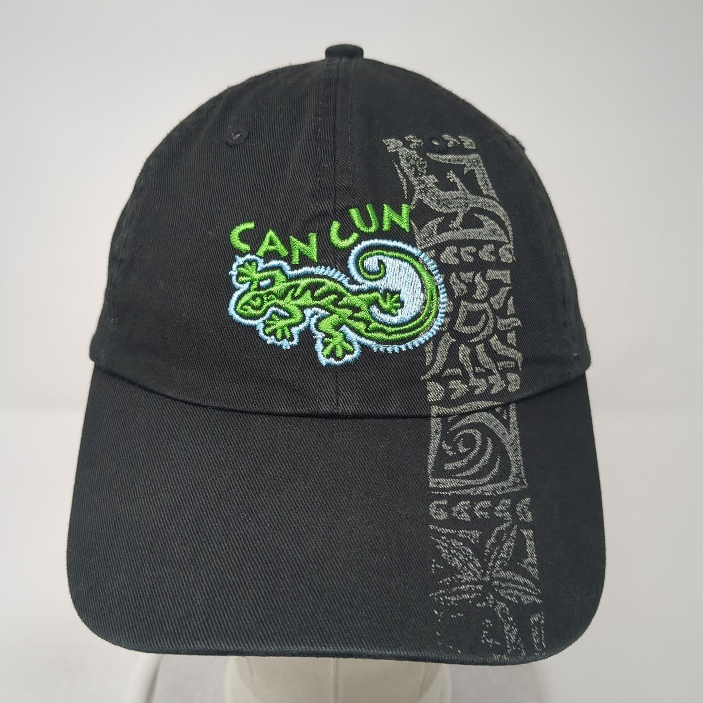 Cancun Mexico Lizard Slideback Hat Black One Size Adjustable Embroidered