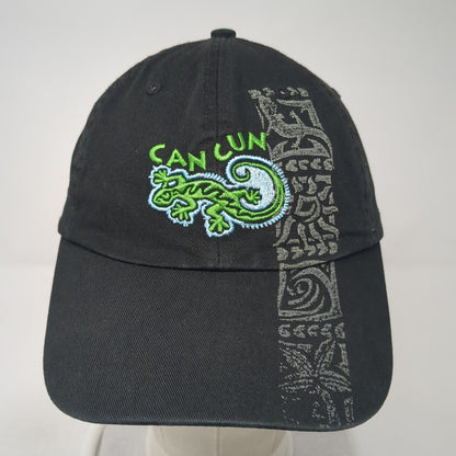 Cancun Mexico Lizard Slideback Hat Black One Size Adjustable Embroidered