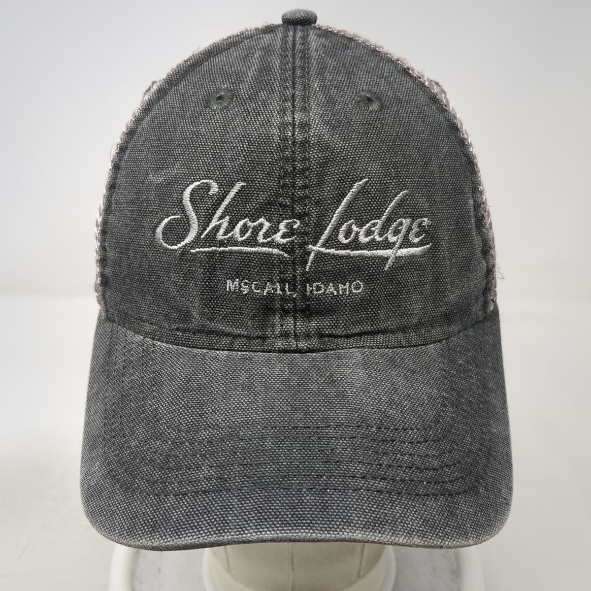 Legacy Trucker Hat Gray OSFM Shore Lodge McCall Idaho Mesh Snapback Adjustable