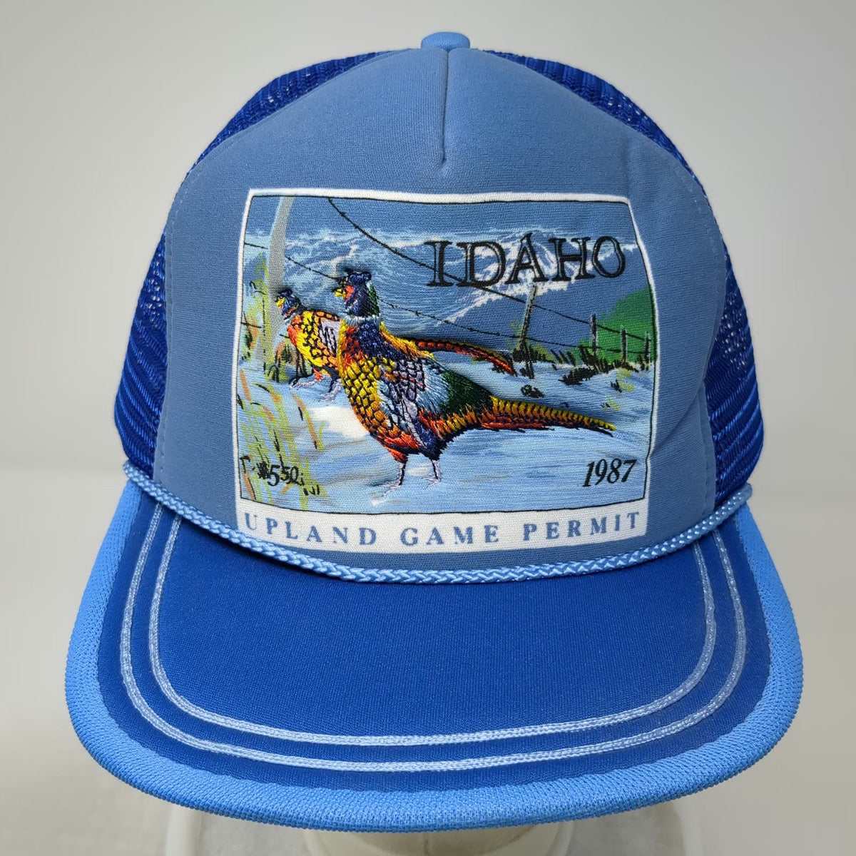 Idaho First Issue Trucker Hat Blue One Size 1987 Pheasant Game Permit Mesh Back