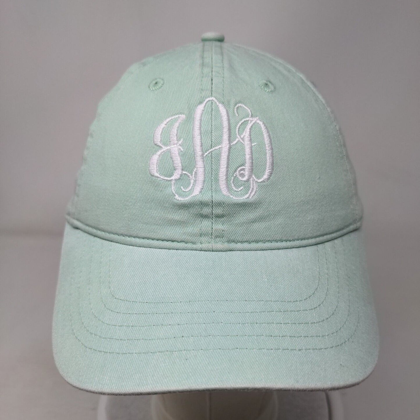Monogram Strapback Hat Green OSFM Embroidered Adjustable Solid 6 Panel