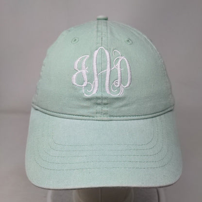 Monogram Strapback Hat Green OSFM Embroidered Adjustable Solid 6 Panel