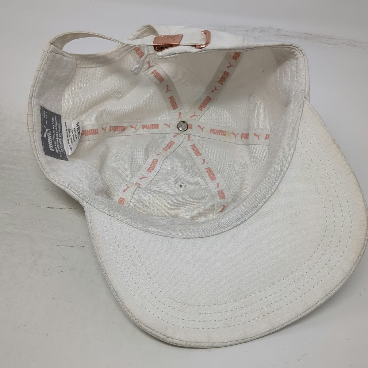 Puma Baseball Cap White One Size Gold Metallic Logo Slideback Polyester OSFA Hat
