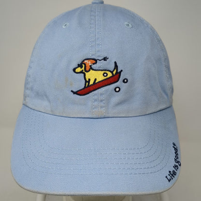 Life is Good Baseball Cap Blue One Size Dog Surfing Embroidered Slideback Hat