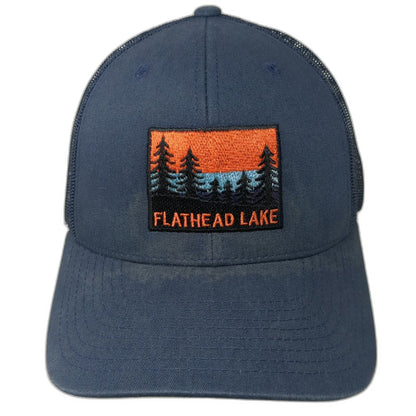 Yupoong Trucker Hat Blue One Size Flathead Lake Montana Sunset Mesh Snapback