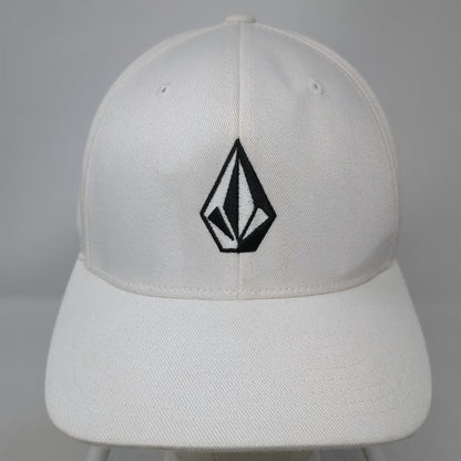 Volcom Baseball Cap White XL Fitted Flexfit Hat Embroidered Stone Logo Stretch