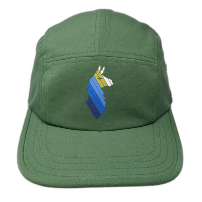 Cotopaxi 5 Panel Green Hat One Size Llama Logo Recycled Polyester Strapback