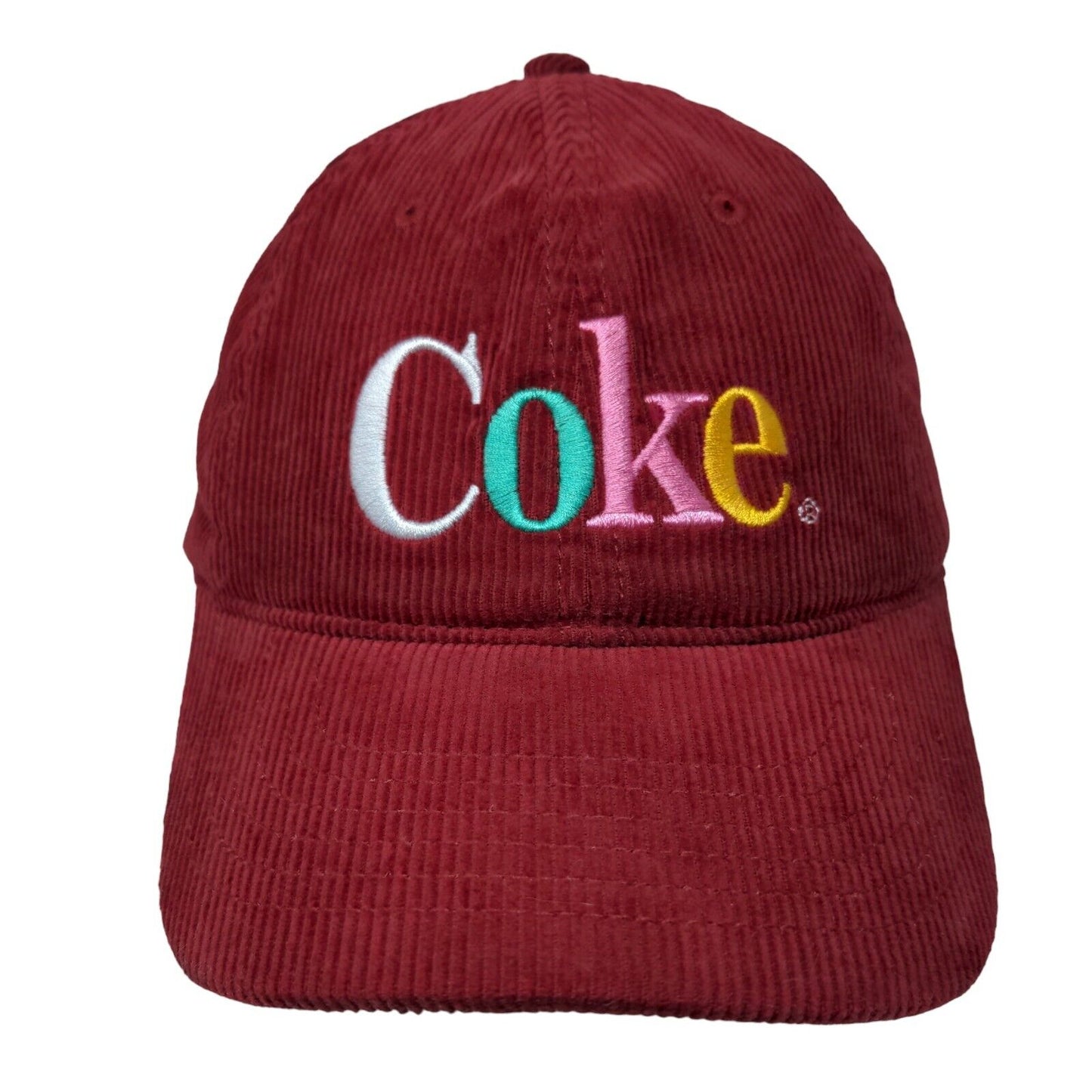 Coke Slideback Hat Red OSFM Adjustable Embroidered Corduroy 6 Panel Cotton
