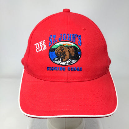 St. John's Fishing Lodge Tyee Club Strapback Hat Red One Size Adjustable Cotton