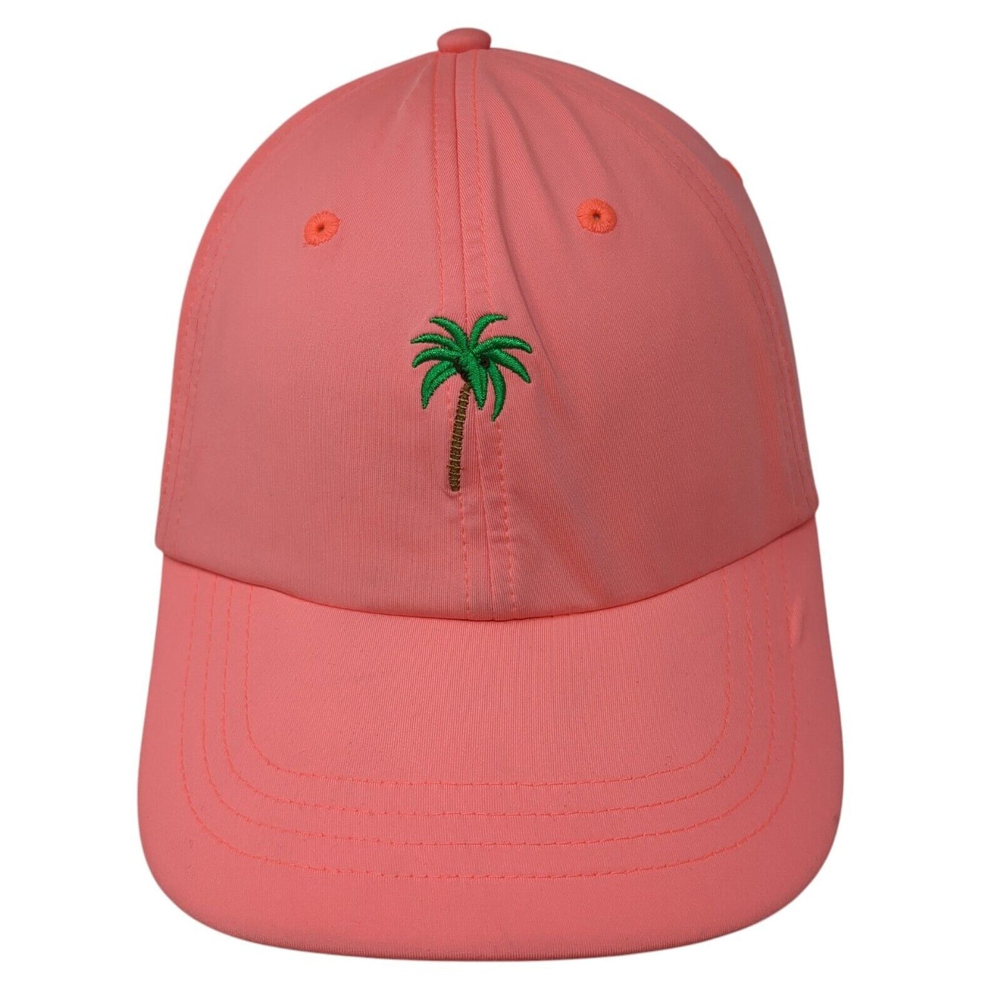 Palm Tree Strapback Hat Pink OS Adjustable Embroidered Vented Holes 6 Panel