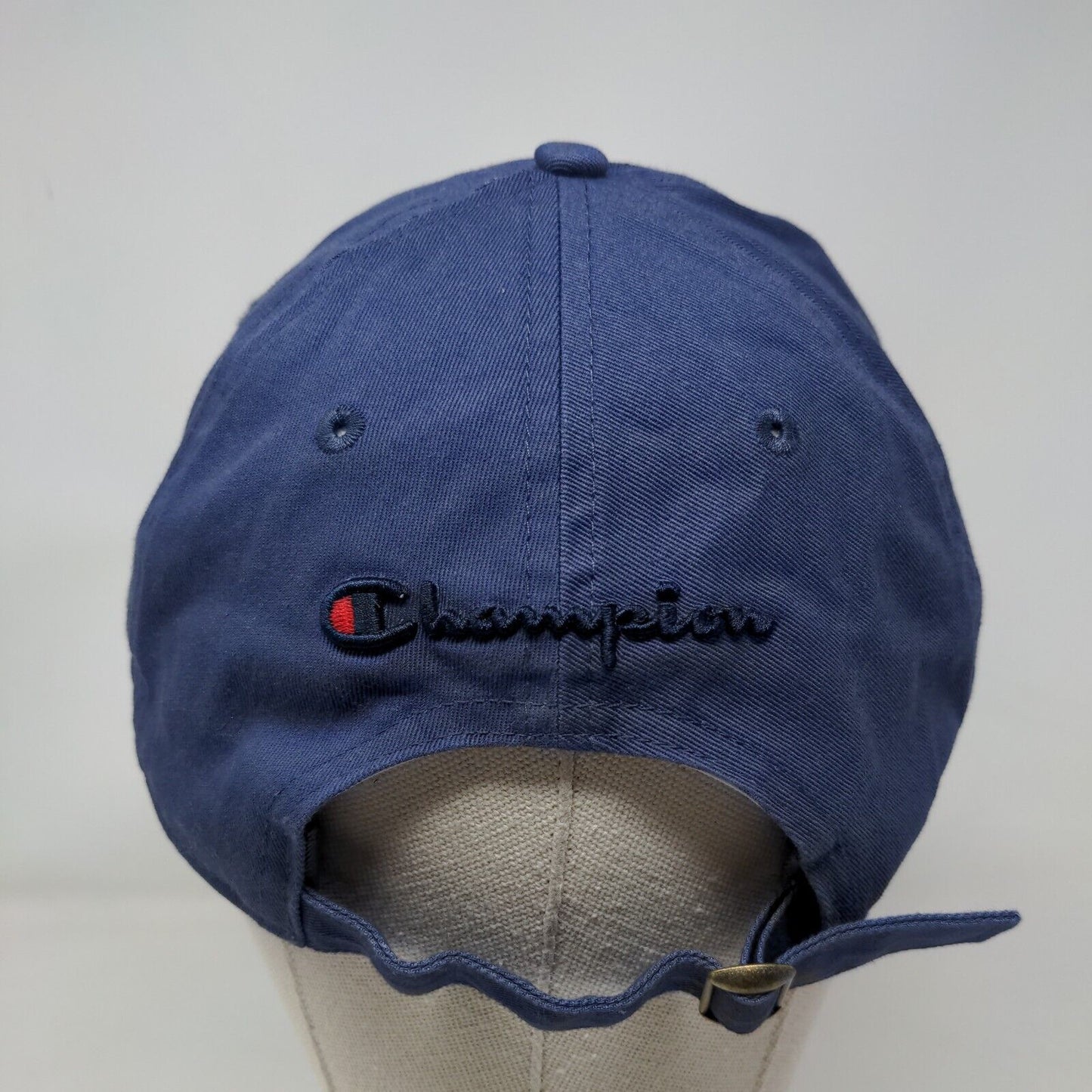 Champion Slideback Hat Blue OSFA Adjustable Embroidered Vented Holes 6 Panel