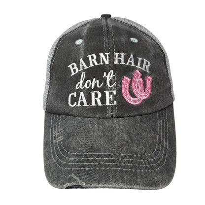 Barn Hair Don't Care Ponyback Trucker Hat Gray OS Adjustable Mesh Distressed