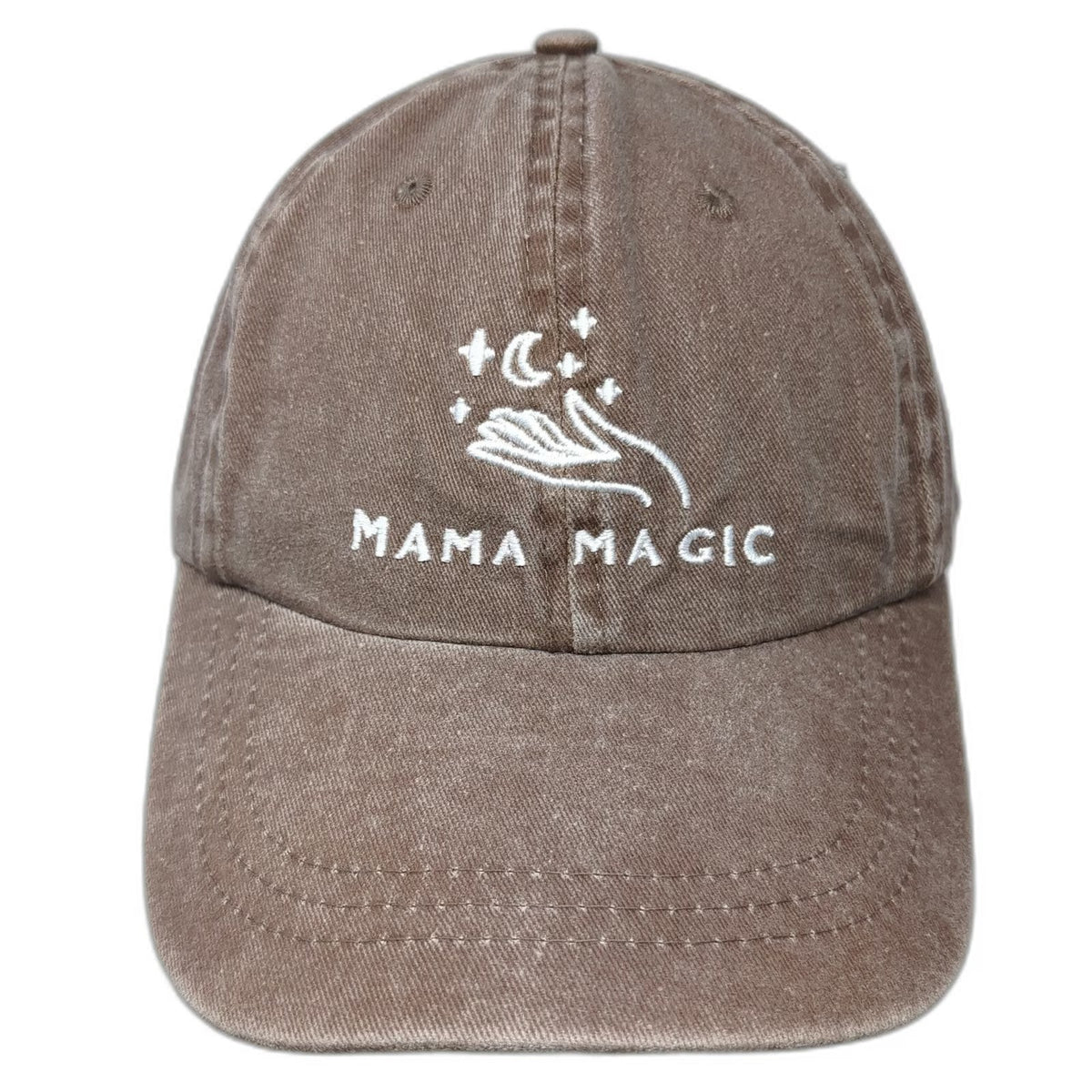 H&C Baseball Cap Hat Brown One Size Mama Magic Moon Stars Graphic Slideback