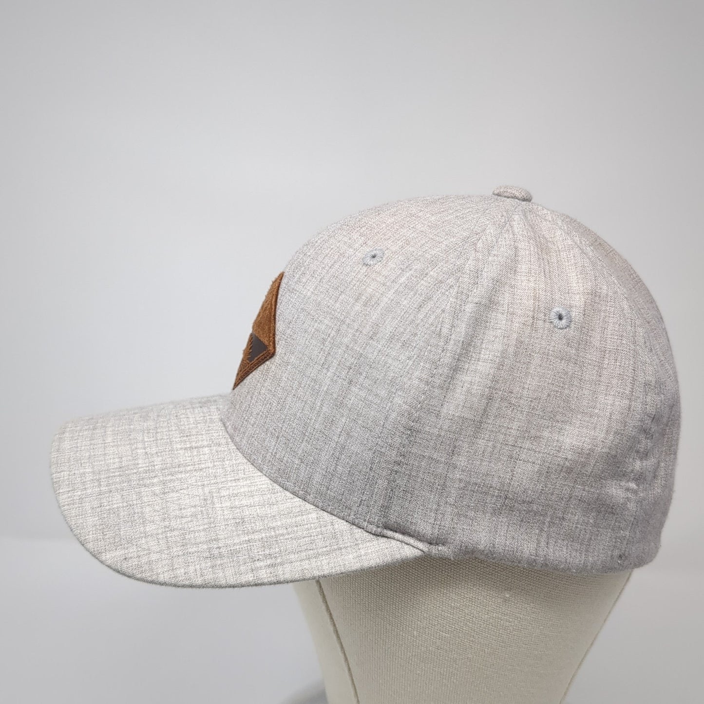 Leather Patch Fitted Hat Gray XL Vent Holes Flexfit Stretch Yupoong
