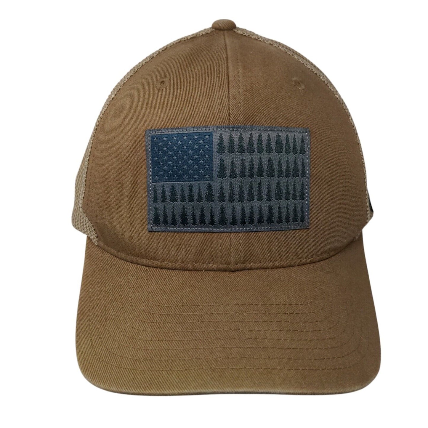 Columbia Tree Flag Fitted Mesh Back Trucker Hat Tan One Size Flexfit
