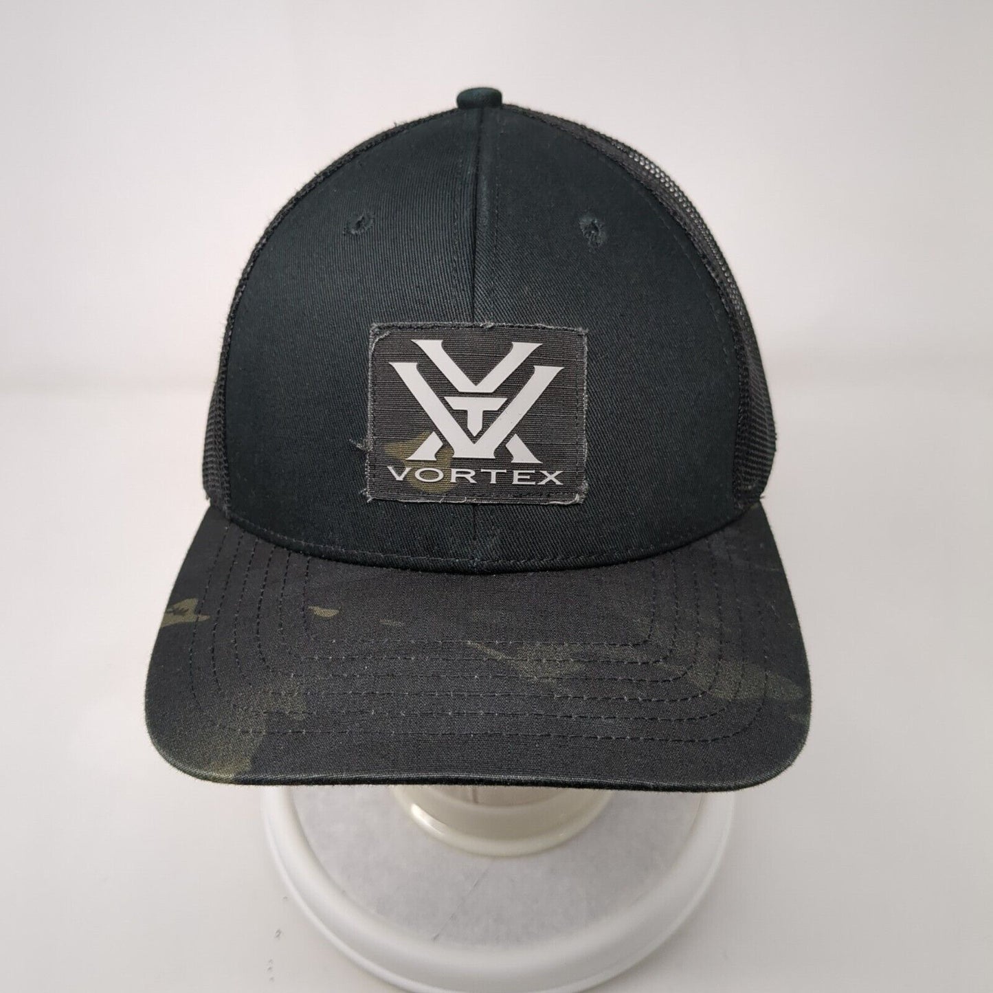 Vortex Snapback Trucker Hat Black OSFM Adjustable Mesh Back Vented Holes