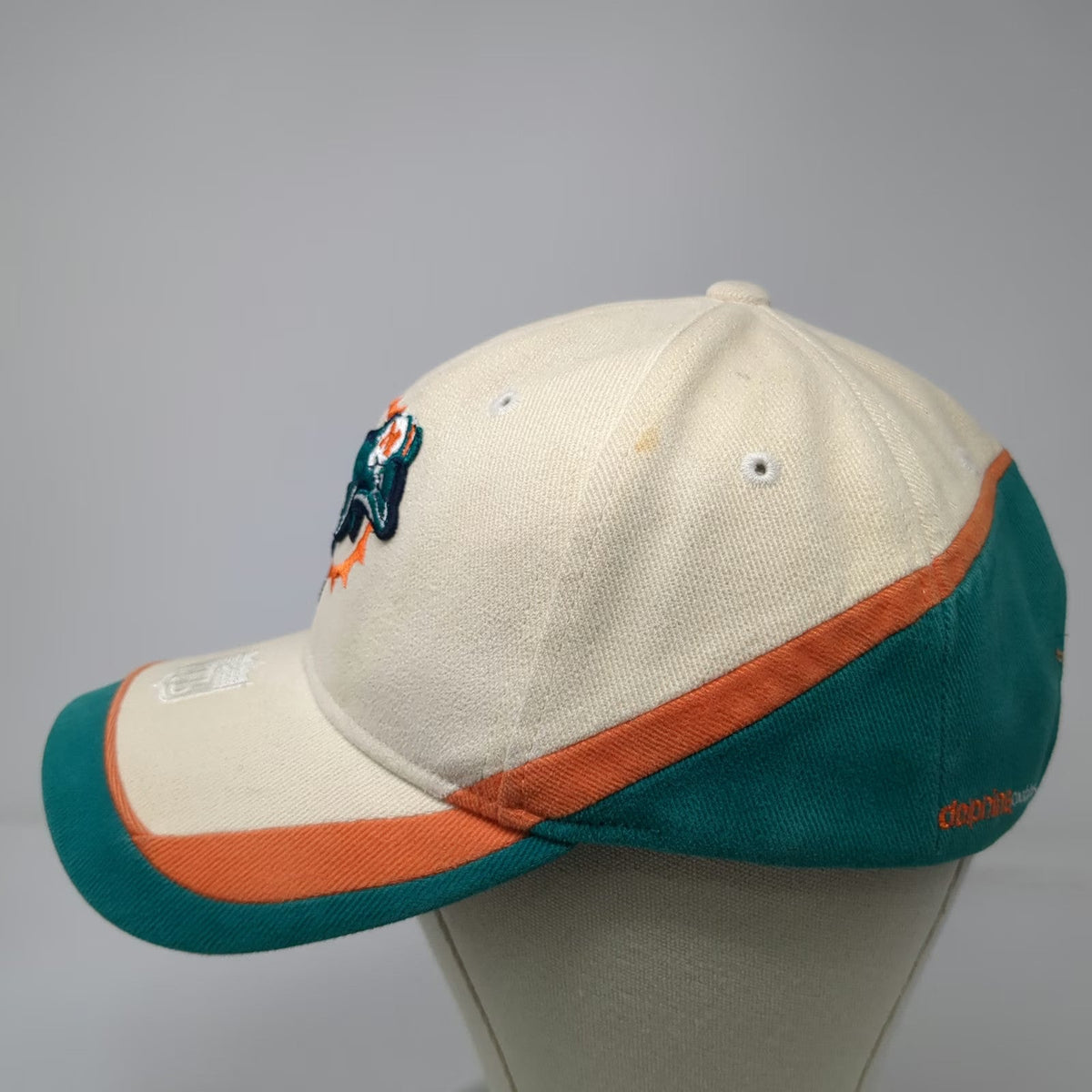 Miami Dolphins NFL Reebok Cap Hat Beige Blue Orange One Size Strapback Shield