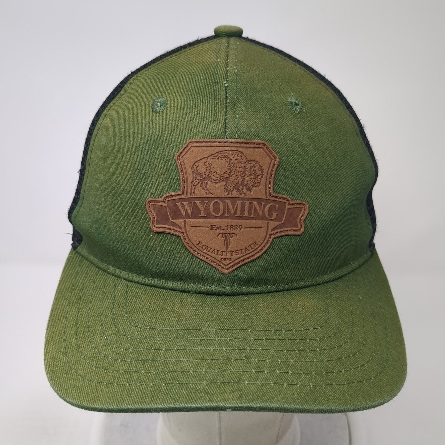 Wyoming Leather Patch Snapback Trucker Hat Green One Size Mesh Back