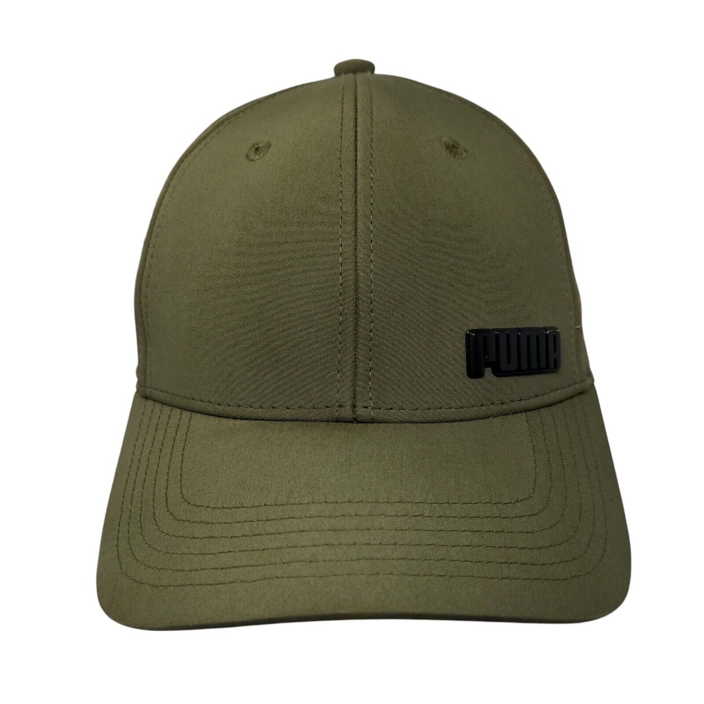 PUMA Stretch Fitted Hat Green OS Lightweight Embroidered Vented Holes 6 Panel