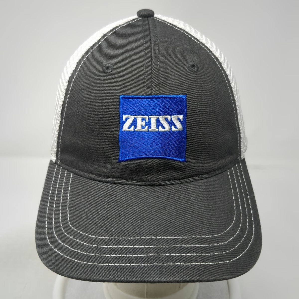 Richardson Trucker Hat Gray White L Mesh ZEISS Logo Snapback Contrast Stitching