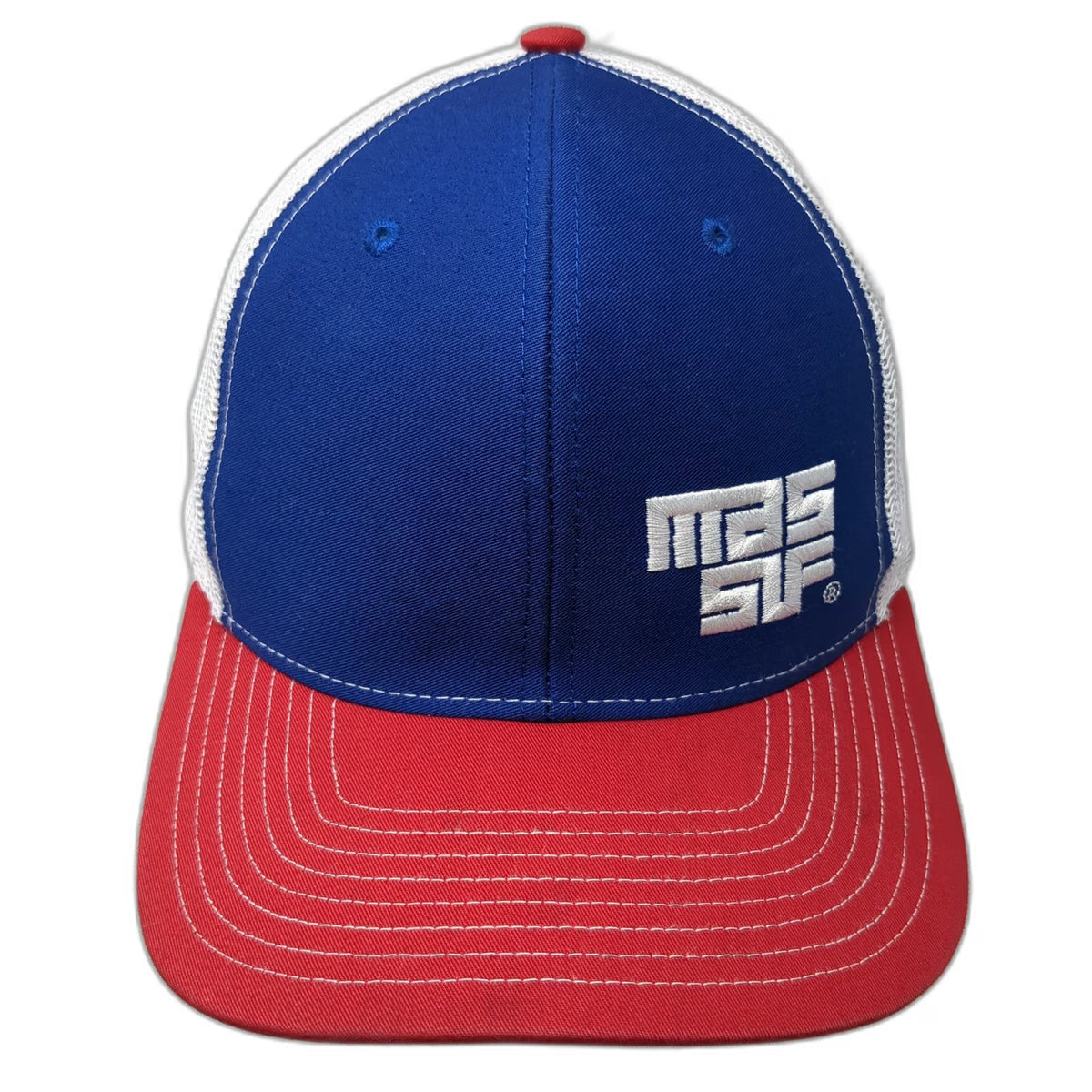 Richardson Trucker Hat Blue Red White One Size Mesh Back MSF Logo US Flag