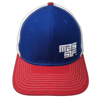 Richardson Trucker Hat Blue Red White One Size Mesh Back MSF Logo US Flag