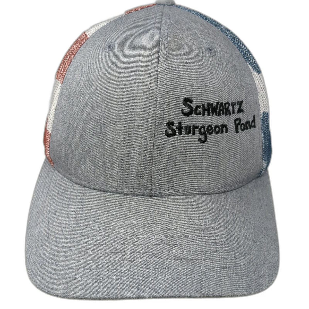 Richardson Trucker Hat Gray One Size USA Flag Stars Schwartz Sturgeon Pond