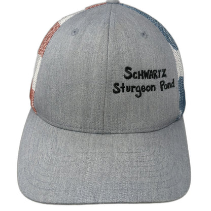 Richardson Trucker Hat Gray One Size USA Flag Stars Schwartz Sturgeon Pond
