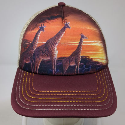 The Mountain Trucker Hat Purple Beige One Size Giraffe Sunset Savanna Wildlife