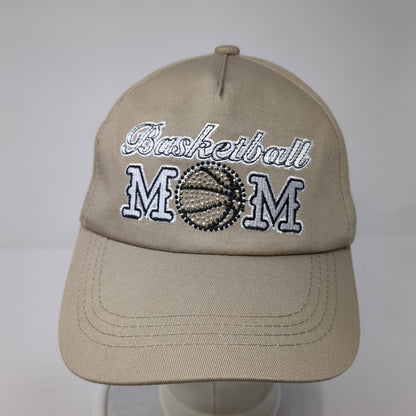 Basketball Mom Strapback Hat Tan One Size Adjustable Solid Rhinestone