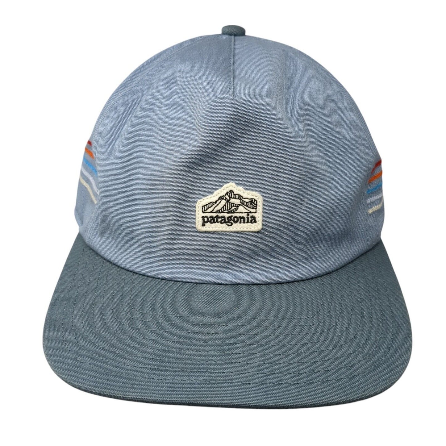 Patagonia Snapback Trucker Hat Blue OSFA Small Patch Logo Striped Retro Style