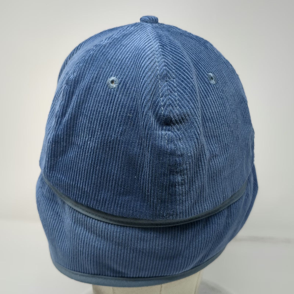 Seager 5 Panel Blue Hat One Size Corduroy Ear Flaps Sherpa Lined Script Patch