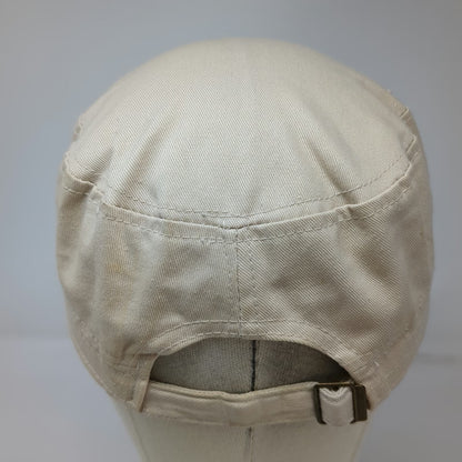 Beige Army Cap One Size Beaded Cross Floral Silver Embroidery Studs Cadet Hat