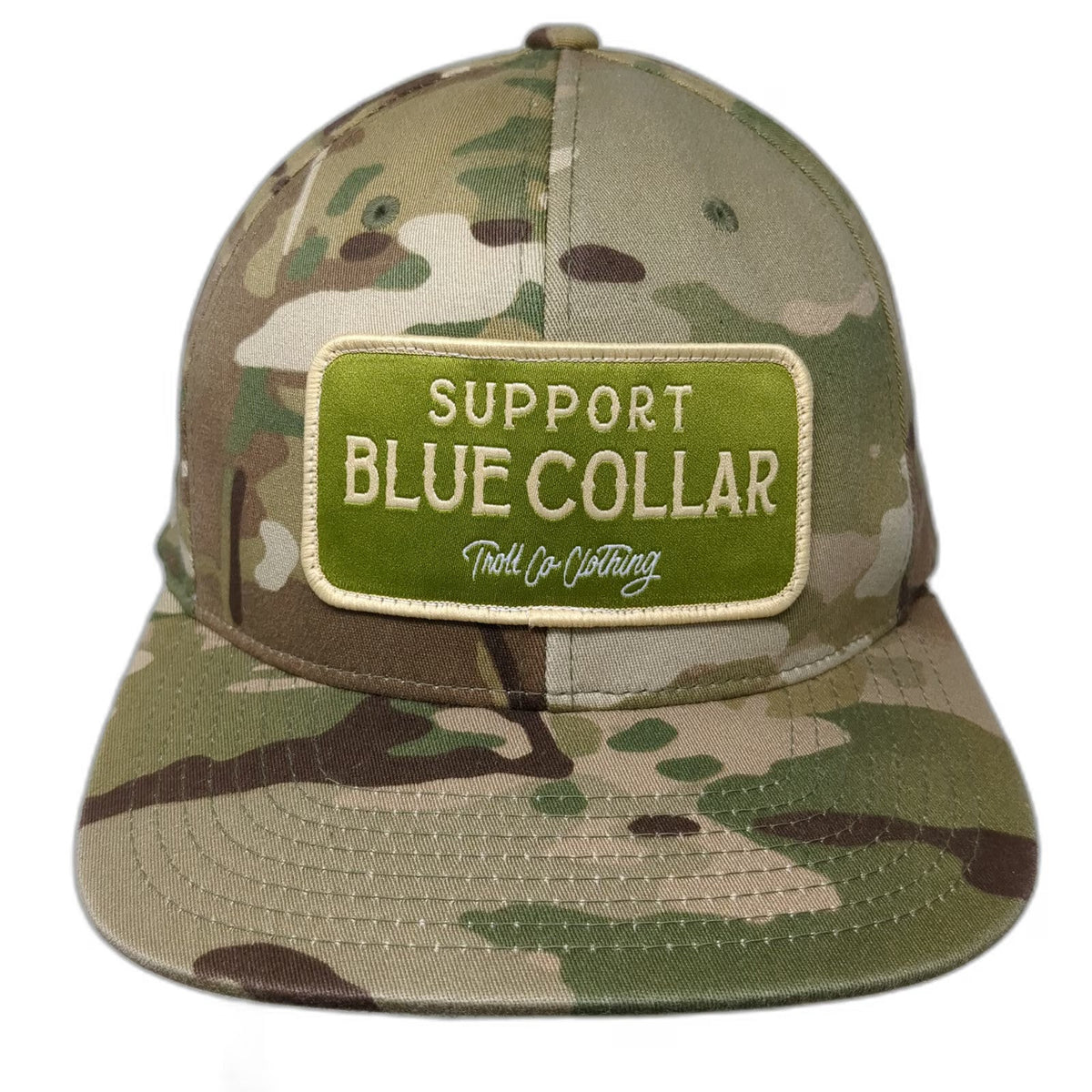 Troll Co Clothing Snapback Green One Size Camo Support Blue Collar Patch Hat