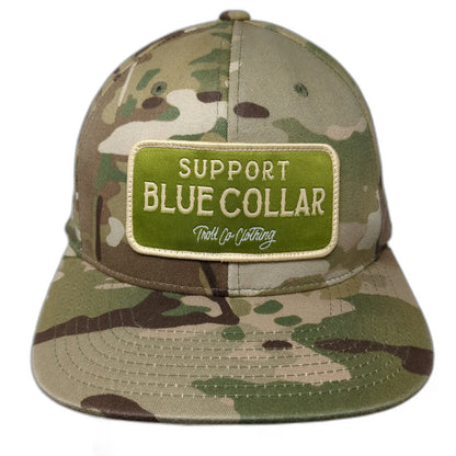 Troll Co Clothing Snapback Green One Size Camo Support Blue Collar Patch Hat
