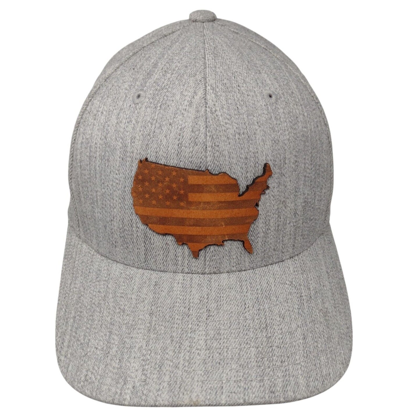 American Flag Fitted Hat Gray S/M Flexfit Patriotic 6 Panel Vented Holes Yupoong