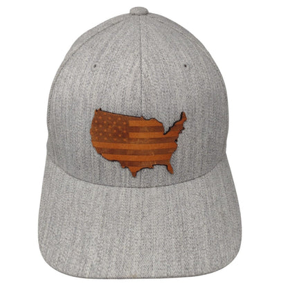 American Flag Fitted Hat Gray S/M Flexfit Patriotic 6 Panel Vented Holes Yupoong