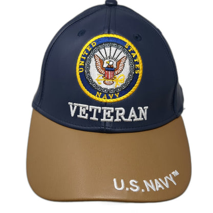 American Excellence Baseball Cap Blue One Size Navy Veteran Faux Leather Hat