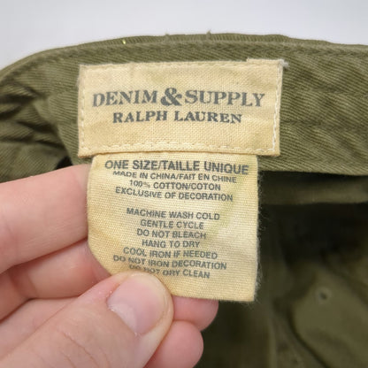 Denim & Supply Ralph Lauren Baseball Cap Green One Size Slideback Flag Patch Hat