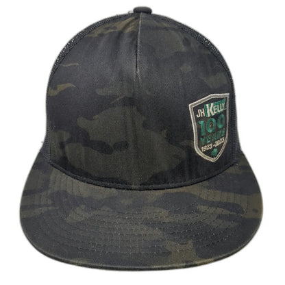 Yupoong Trucker Hat Black Camo One Size JH Kelly 100 Years 1923-2023 Mesh