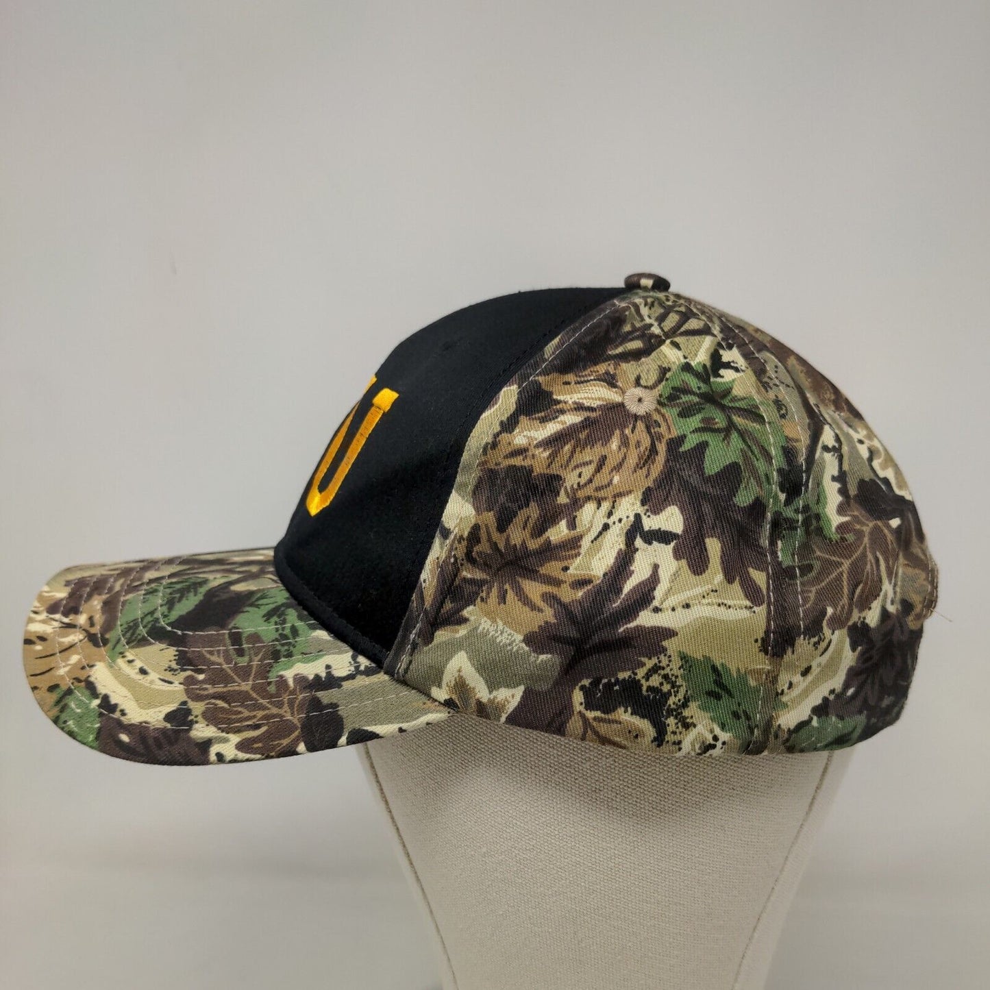 Otto Men's Strapback Black and Camo Hat Size OSFM Embroidered TU Logo