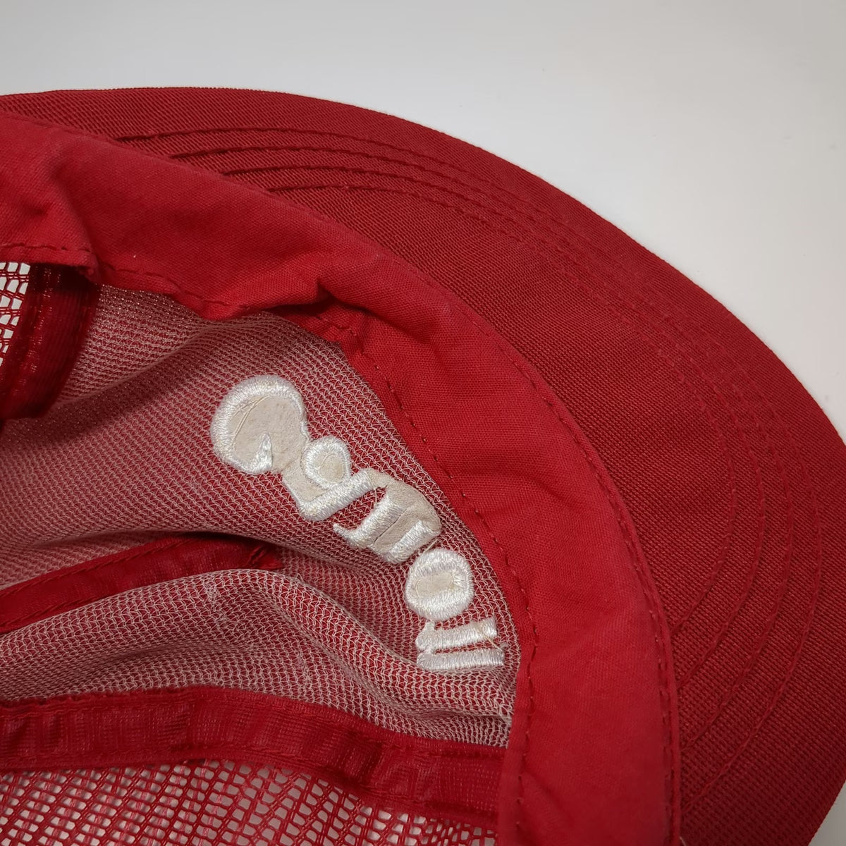 Canon Trucker Hat Red One Size Embroidered Logo Made in USA Mesh Back Snapback