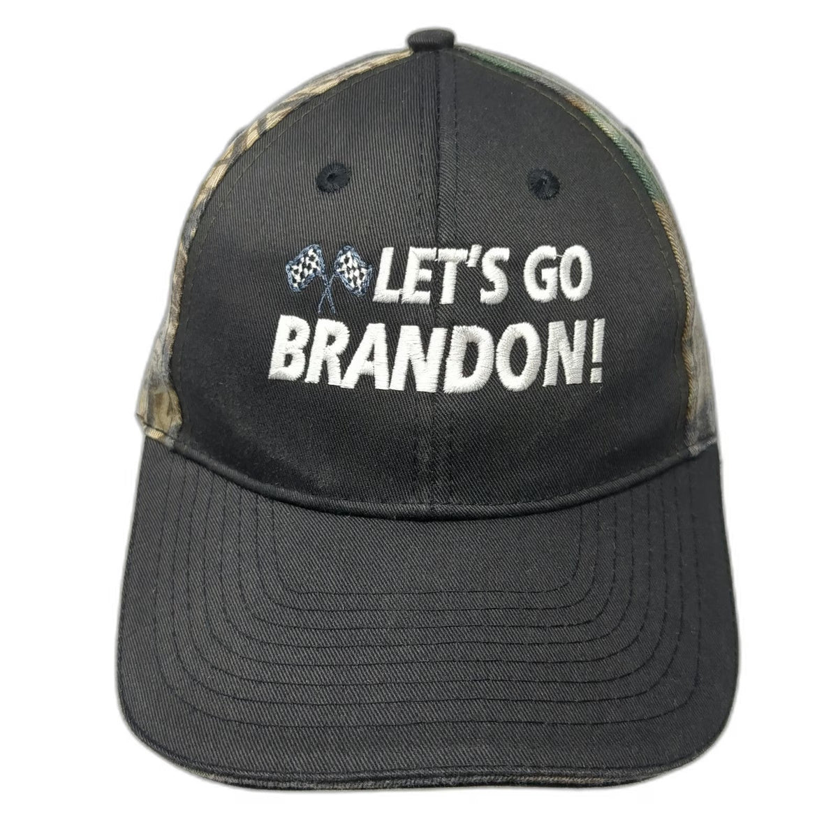 Black Camo Lets Go Brandon Checkered Flags Hat One Size Baseball Cap Racing