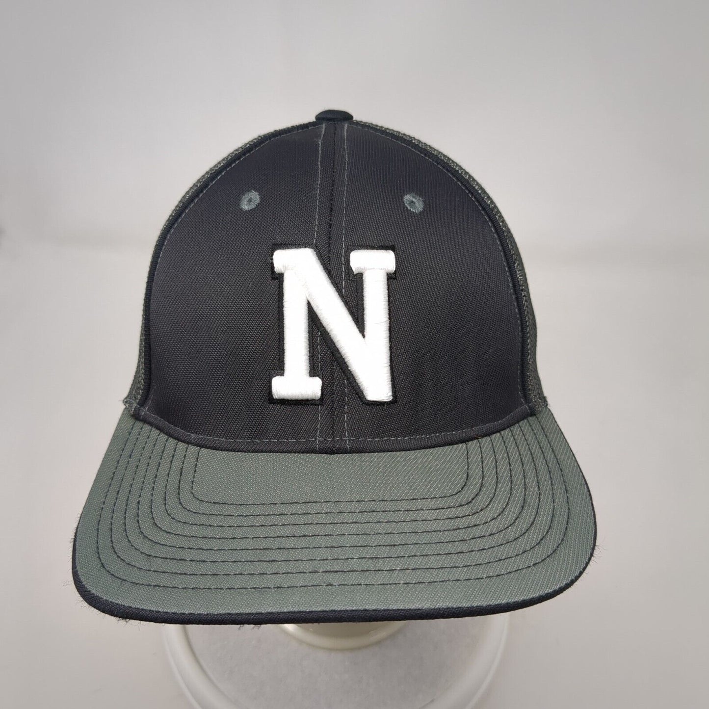 Letter N Fitted Trucker Hat Gray 6 7/8-7 3/8 Mesh Back Embroidered Pro Model